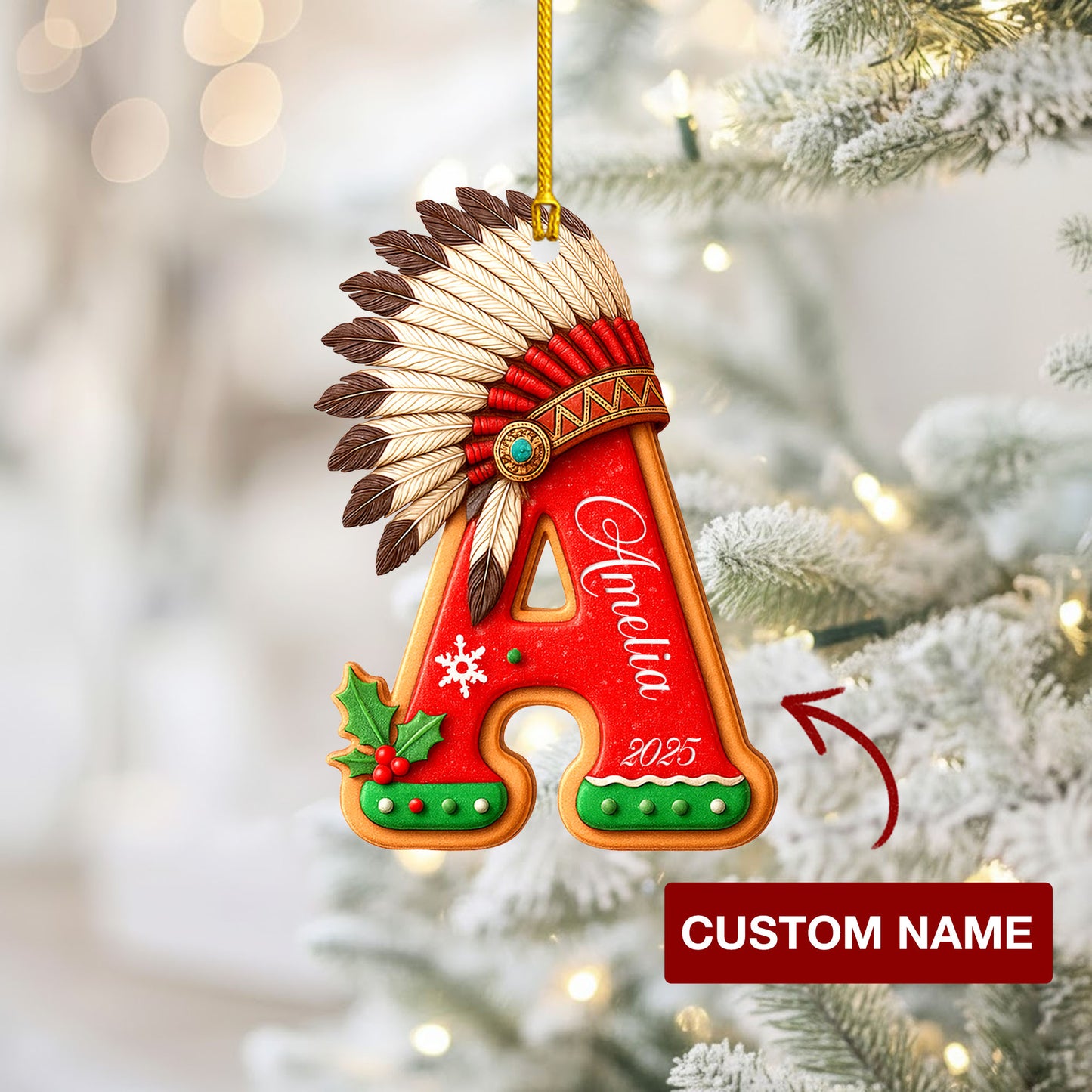 Personalized Letter Native American Feather Christmas - Custom Name Design - Ornament Acrylic