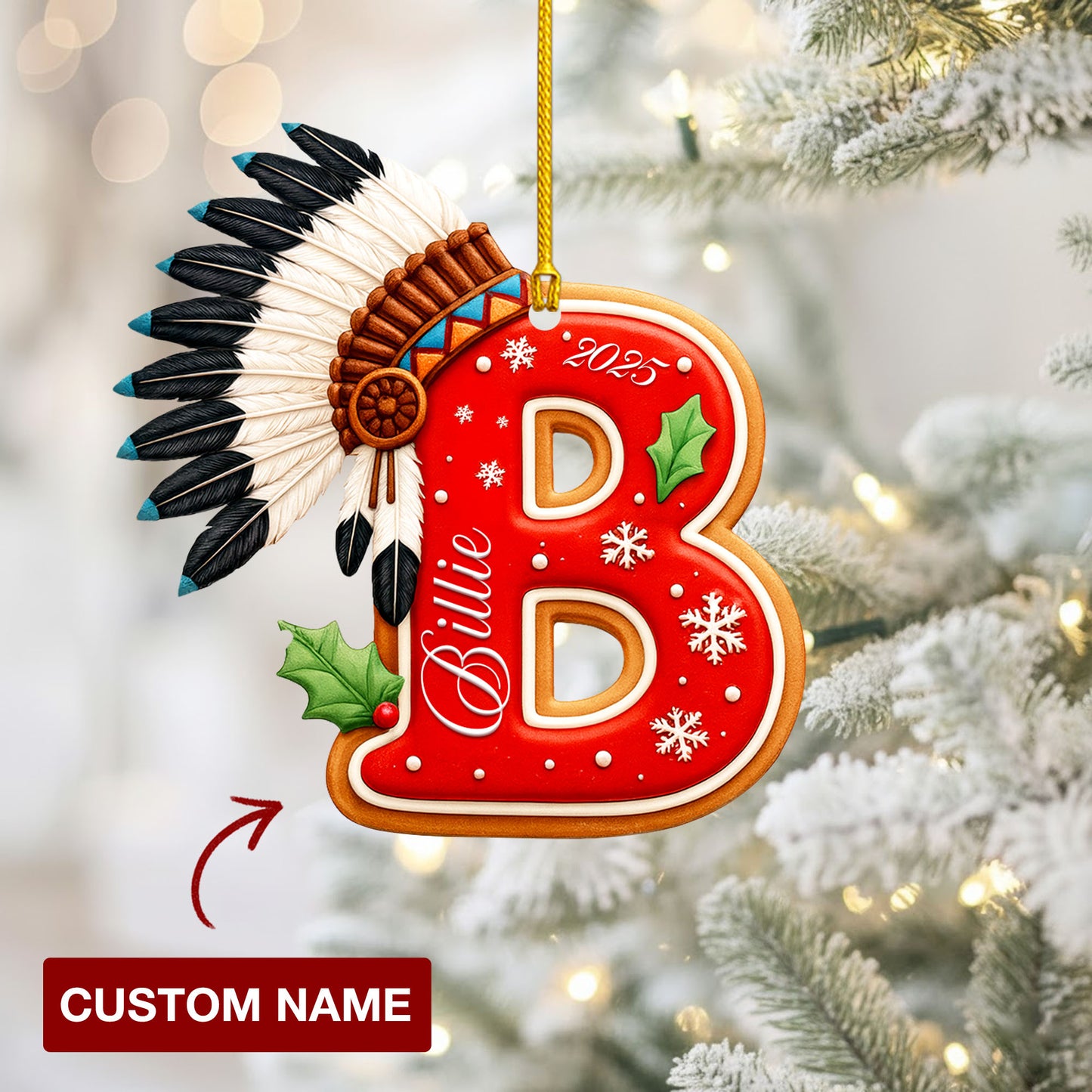 Personalized Letter Native American Feather Christmas - Custom Name Design - Ornament Acrylic