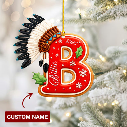 Personalized Letter Native American Feather Christmas - Custom Name Design - Ornament Acrylic