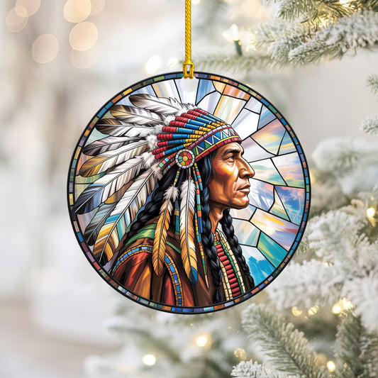 Tribal Chief - Native American Heritage Christmas Tree Decoration Flat Acrylic