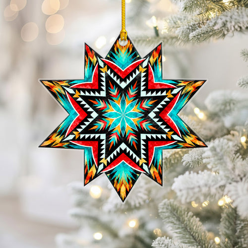 Turquoise Red Native Star Quilt Acrylic Christmas Ornament