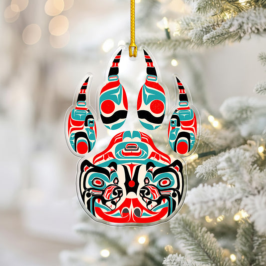 Bear Spirit Acrylic Ornament, Indigenous Inspired Animal Art Unique Holiday Decoration