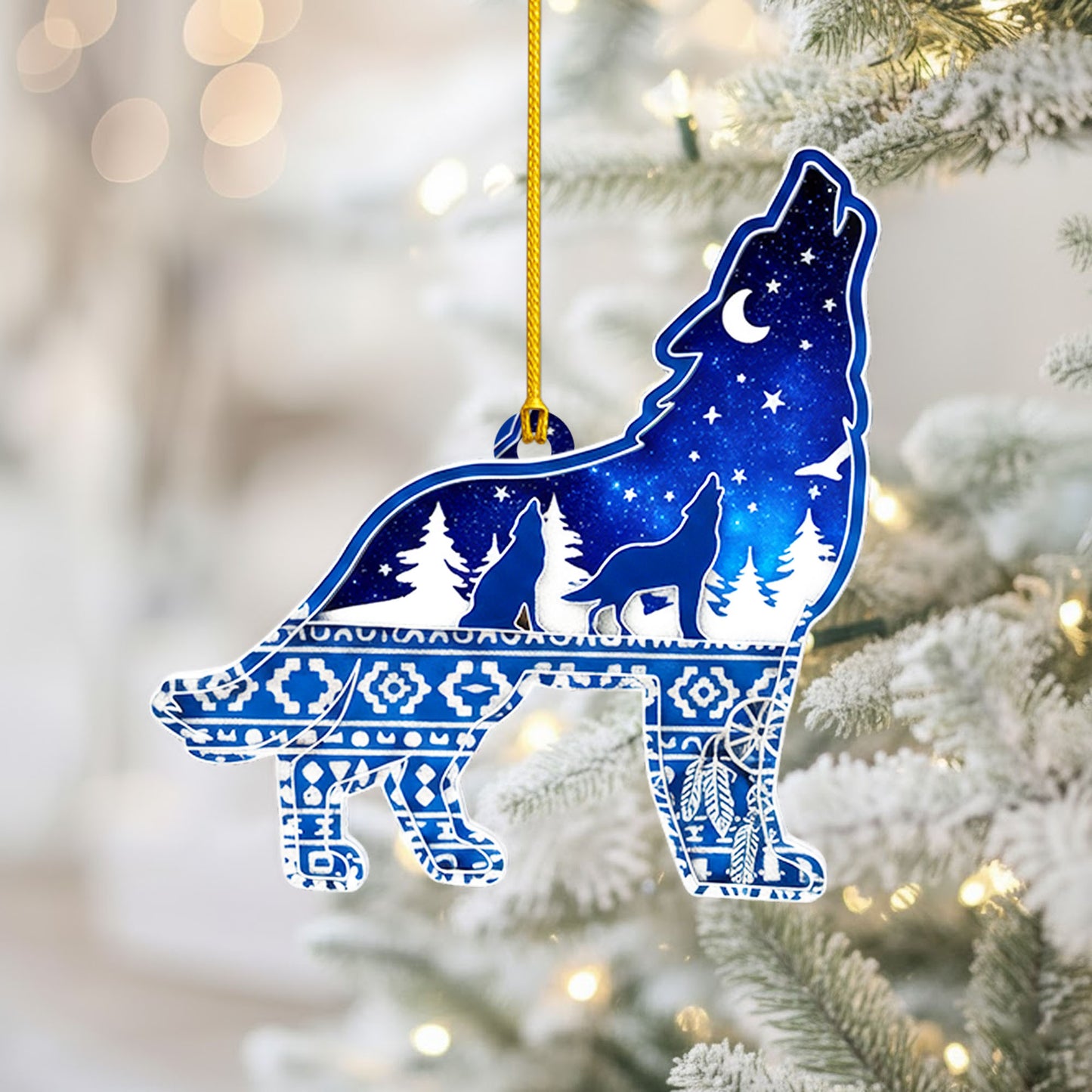 Howling Wolf - Native Night Sky Tribal Christmas Decor Flat Acrylic