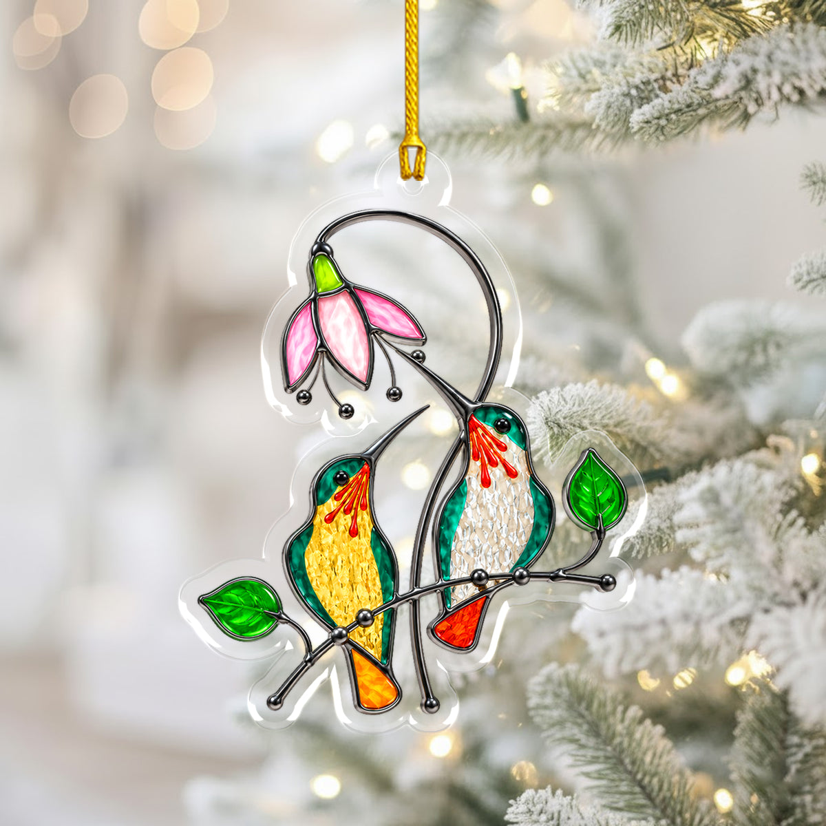 Hummingbird Acrylic Ornament, Stained Glass Christmas Decor