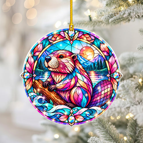 Beaver Acrylic Ornament Stained Glass Style Holiday Gift