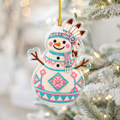 Native Snowman Christmas Acrylic Ornament, Beaded Style Decor