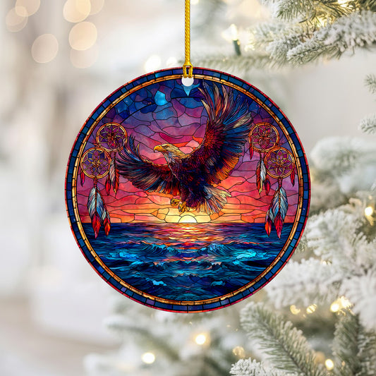 Flying Eagle Sunset Ocean Scene with Dreamcatchers Christmas Gift Decor Flat Acrylic