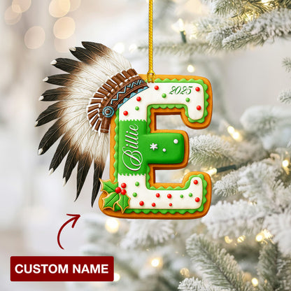 Personalized Letter Native American Feather Christmas - Custom Name Design - Ornament Acrylic
