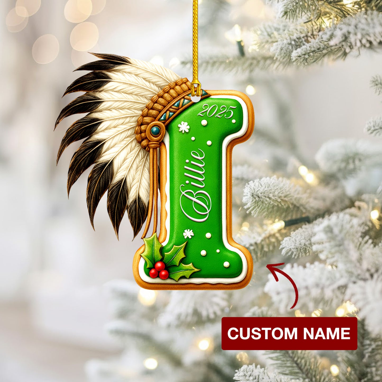 Personalized Letter Native American Feather Christmas - Custom Name Design - Ornament Acrylic