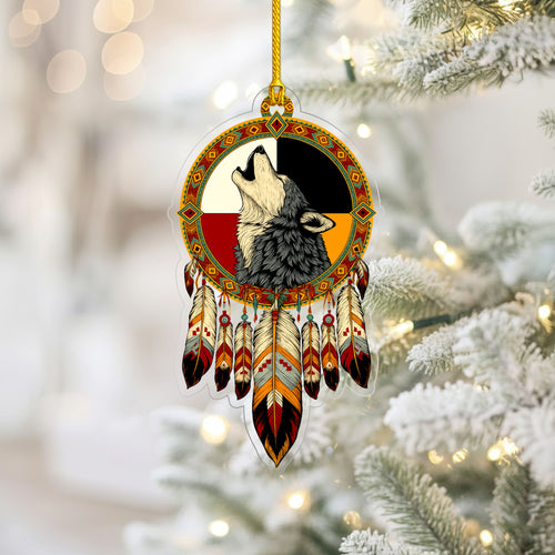 Medicine Wheel Wolf - Native American Feather - Unique Christmas Gift Flat Acrylic