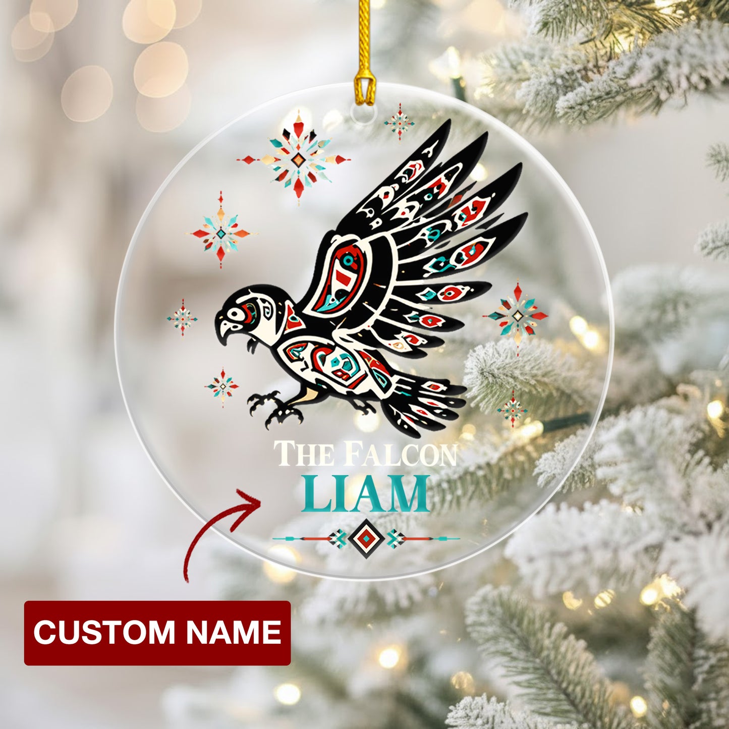 Personalized Falcon Acrylic Ornament, Indigenous Inspired Bird Art, Custom Name Gift