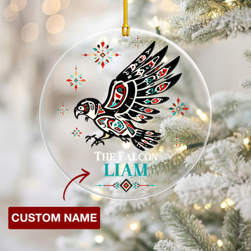 Personalized Falcon Acrylic Ornament, Indigenous Inspired Bird Art, Custom Name Gift