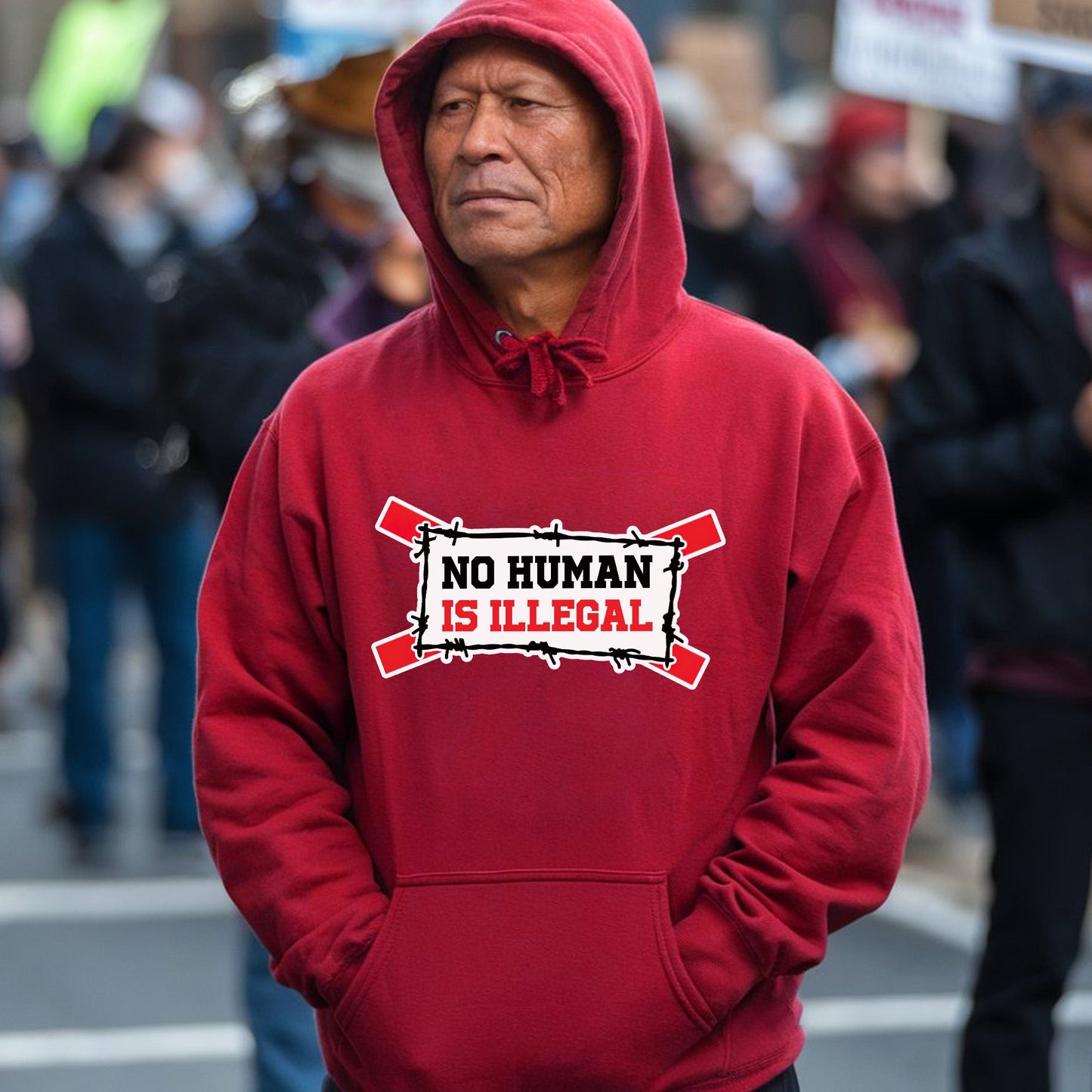 No Human Is Illegal Unisex T-shirt/T-shirt V-Neck/Hoodie/Sweatshirt - Empowerment for Immigrant Rights, Support for Human Dignity