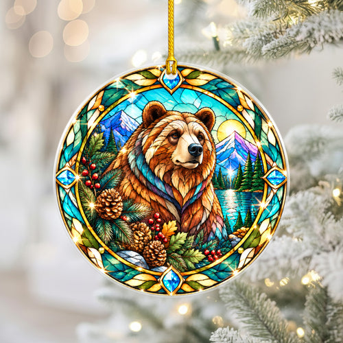 Bear Acrylic Ornament Stained Glass Style Christmas Decor