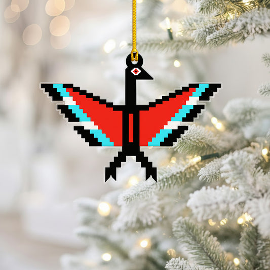 Red Turquoise Native Thunderbird Acrylic Christmas Ornament