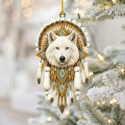 White Wolf Dreamcatcher- Indigenous Inspired - Unique Christmas Gift Decor Flat Acrylic