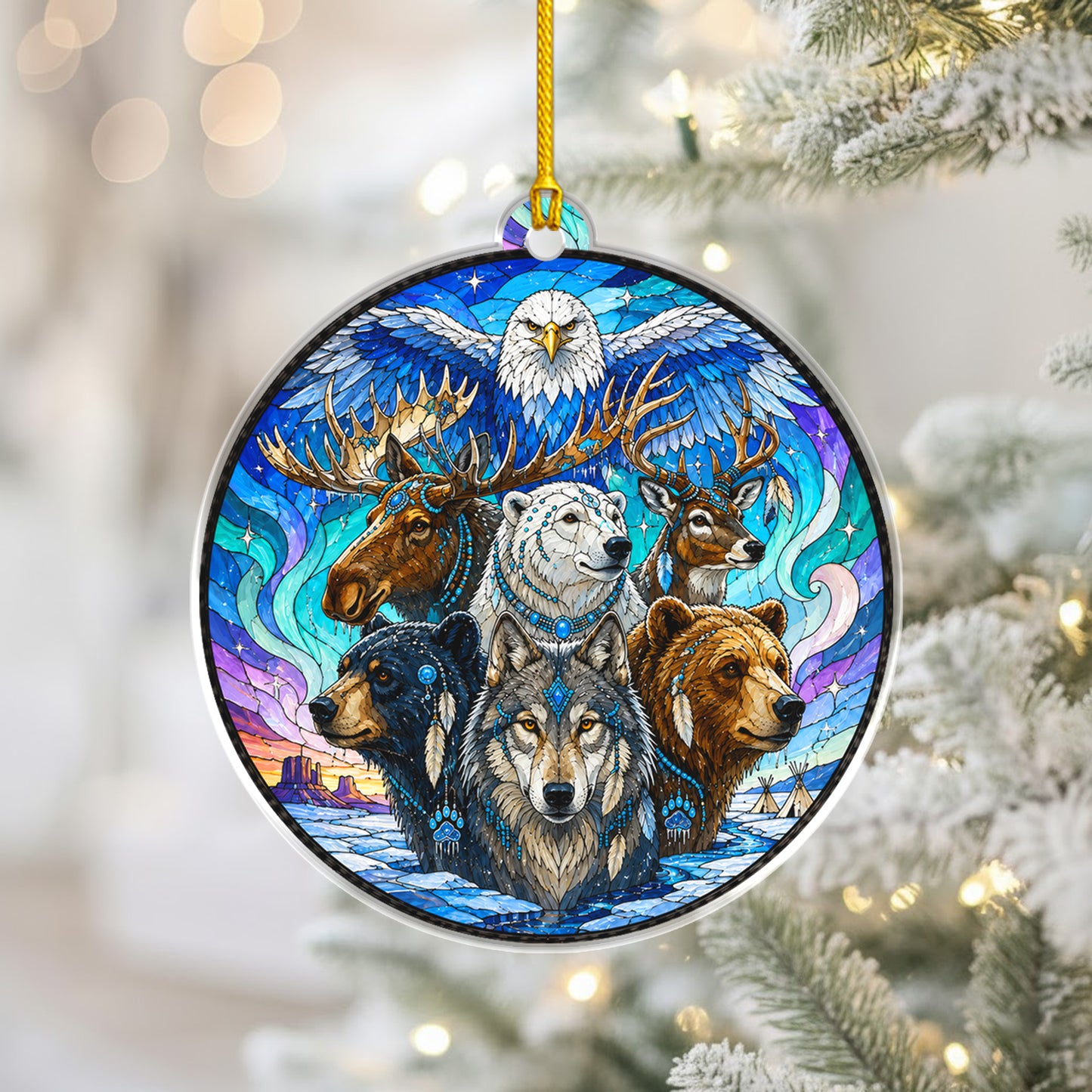 Wildlife Spirit Acrylic Ornament, Indigenous Inspired Animal Art, Unique Holiday Decoration