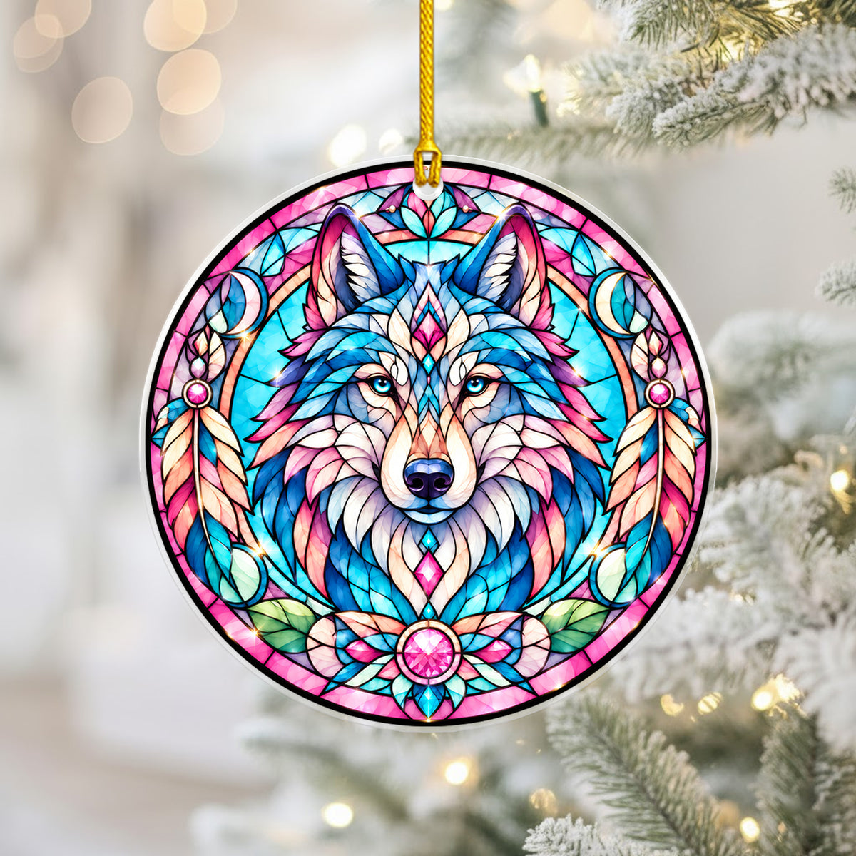 Wolf Acrylic Ornament Stained Glass Style Christmas Decor