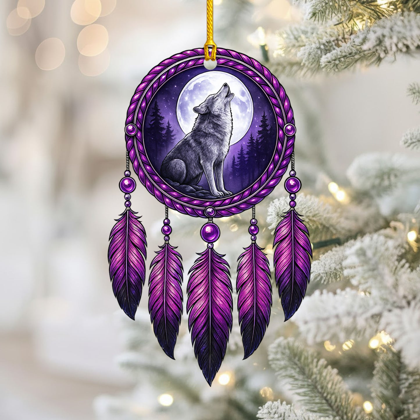 Howling Wolf - Purple Dreamcatcher Moon - Unique Christmas Gift Decor Flat Acrylic