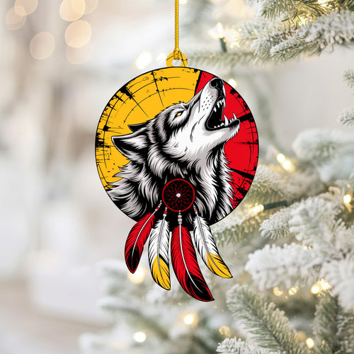 Howling Wolf with Dreamcatcher - Native American Christmas Gift Decor Flat Acrylic