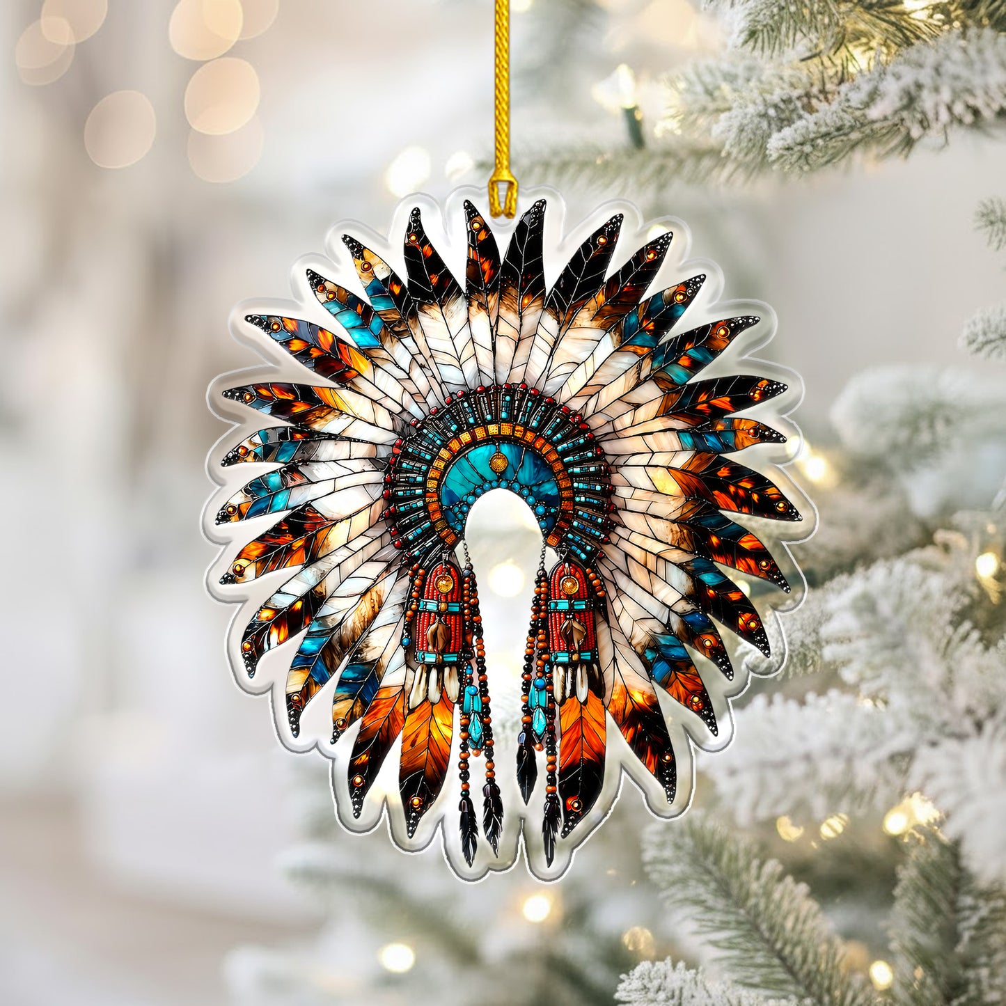 Feather Headdress Acrylic Christmas Ornament - Holiday Decor