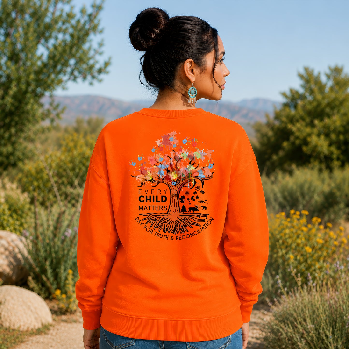 Every Child Matters Handprint Tree For Orange Shirt Day - Two sides - Unisex T-shirt/V-neck T-shirt/Hoodie/Sweatshirt