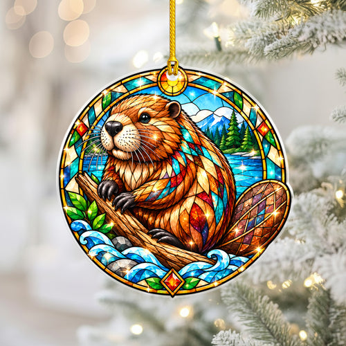 Beaver Acrylic Ornament Stained Glass Style Christmas Decor