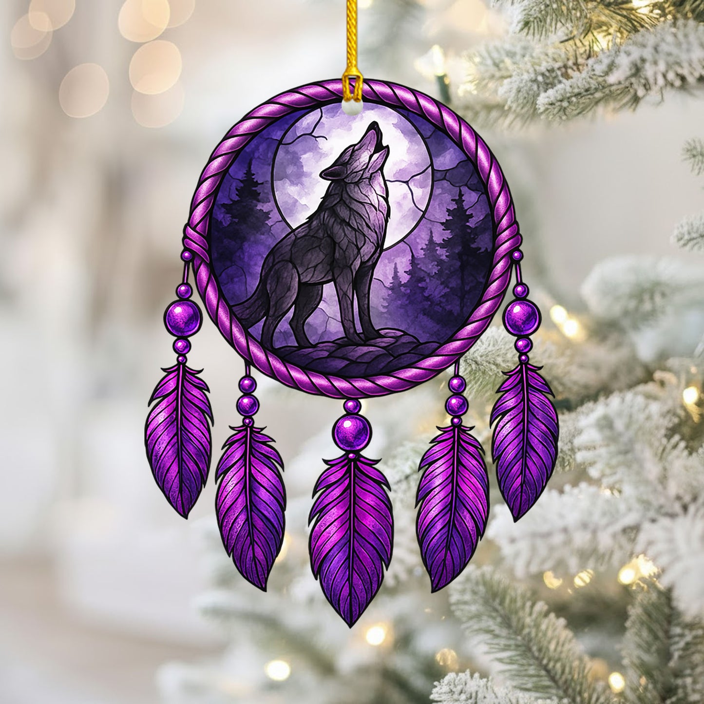 Wolf Dreamcatcher - Purple Moon Forest - Unique Christmas Gift Decor Flat Acrylic