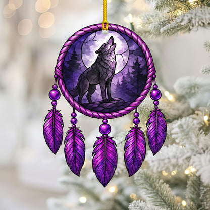 Wolf Dreamcatcher - Purple Moon Forest - Unique Christmas Gift Decor Flat Acrylic