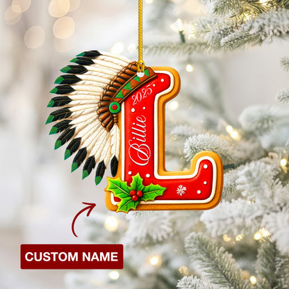 Personalized Letter Native American Feather Christmas - Custom Name Design - Ornament Acrylic