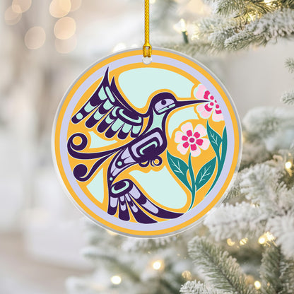 Hummingbird Spirit Acrylic Ornament, Indigenous Inspired Artwork Window Hanging Decor
