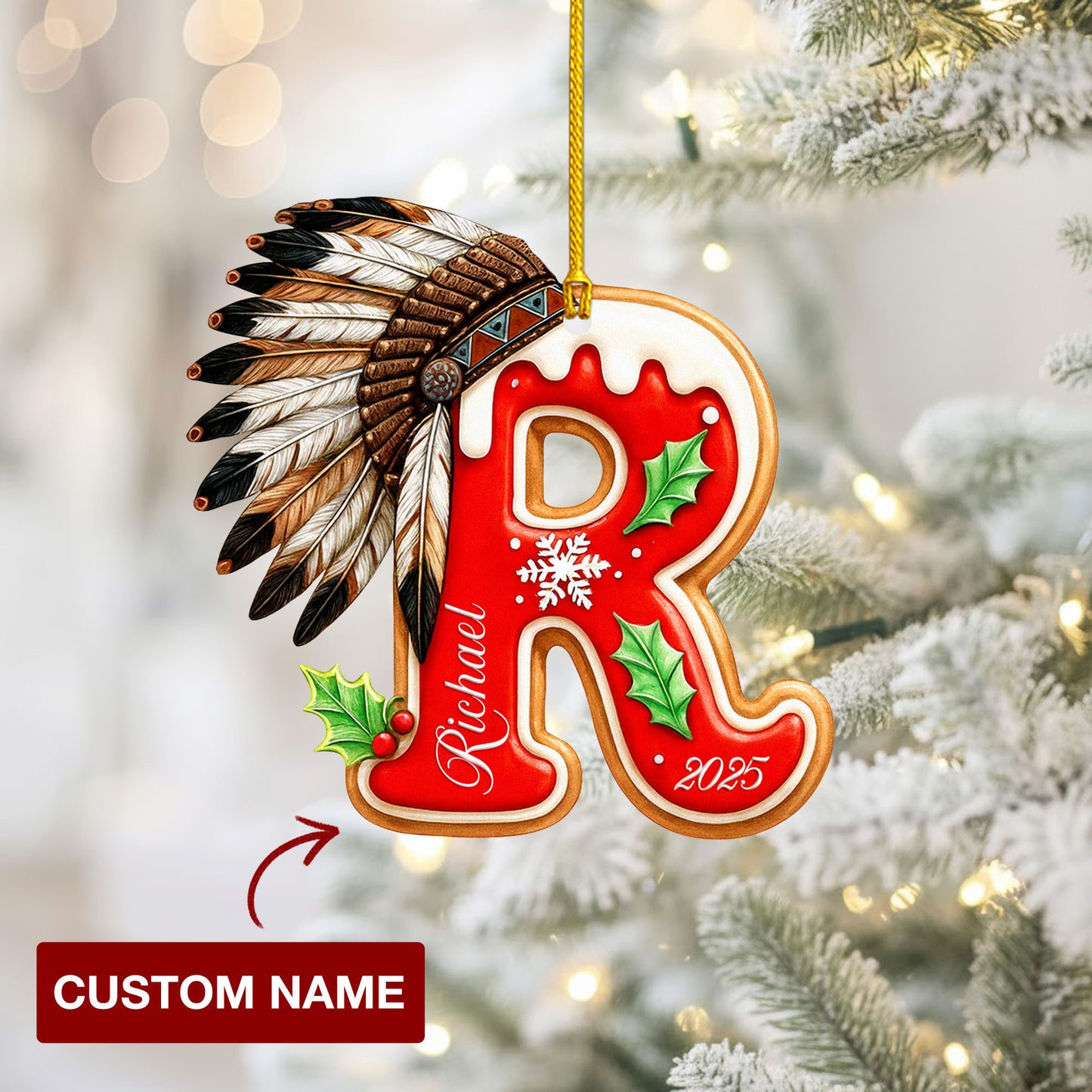 Personalized Letter Native American Feather Christmas - Custom Name Design - Ornament Acrylic