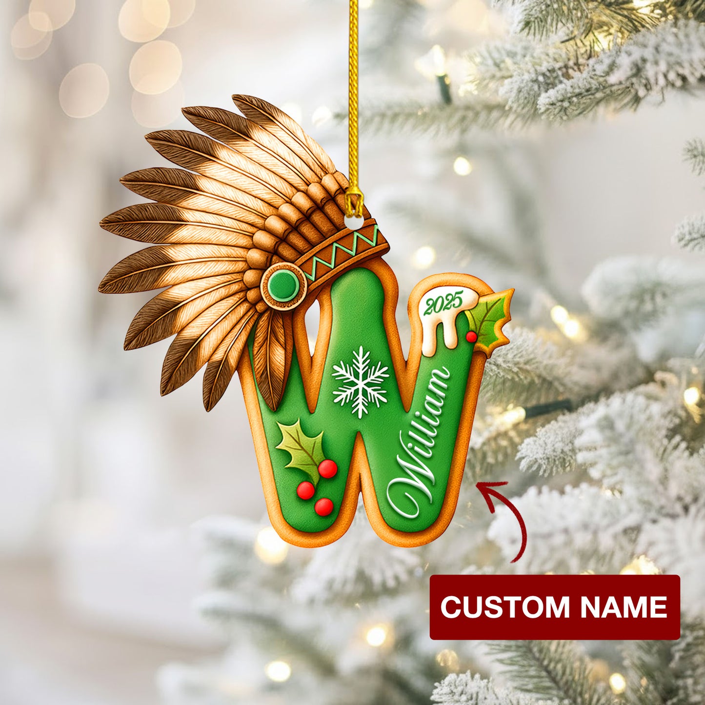 Personalized Letter Native American Feather Christmas - Custom Name Design - Ornament Acrylic