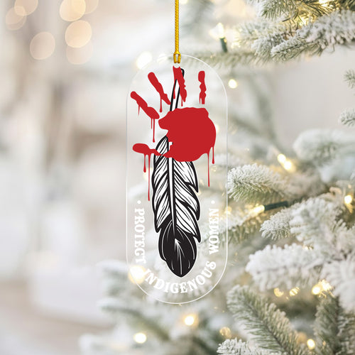 Protect Indigenous Women - MMIW Red Handprint Feather - Unique Christmas Gift Decor Flat Acrylic