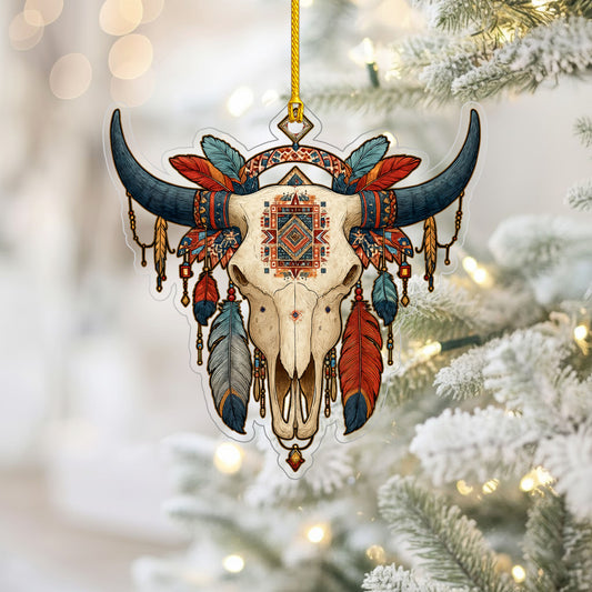 Buffalo Skull Native American - Tribal Feathers Christmas Decoration Gift Flat Acrylic