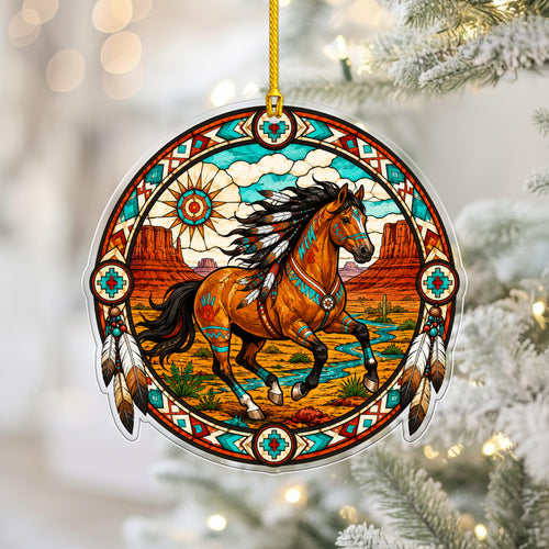 Stained Glass Horse Acrylic Ornament - Western Holiday Tree Decor