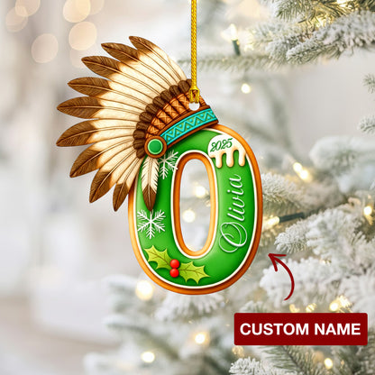 Personalized Letter Native American Feather Christmas - Custom Name Design - Ornament Acrylic
