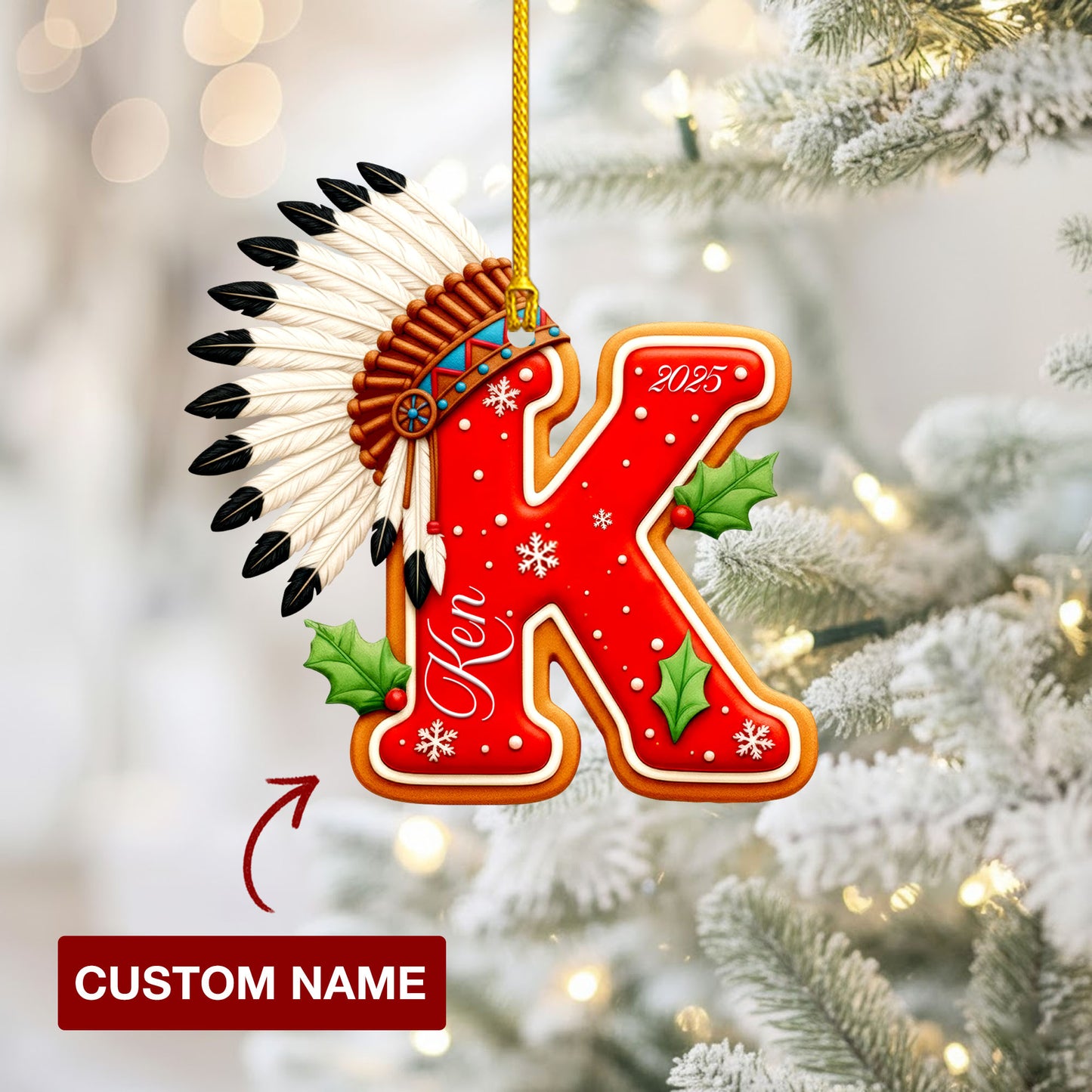 Personalized Letter Native American Feather Christmas - Custom Name Design - Ornament Acrylic