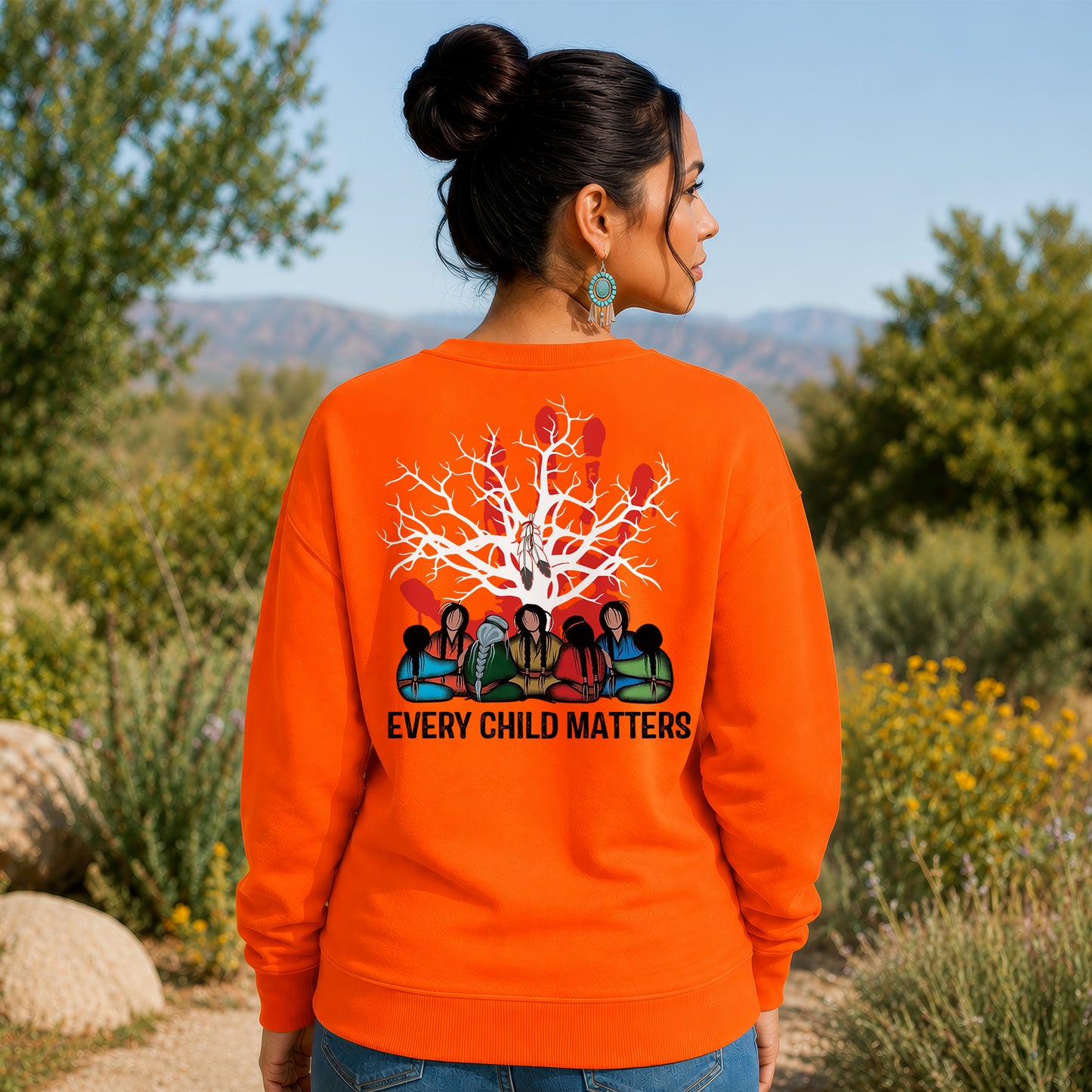 Every Child Matters Indigenous Roots Red Hand Design For Orange Shirt Day - Two sides - Unisex T-shirt/V-neck T-shirt/Hoodie/Sweatshirt