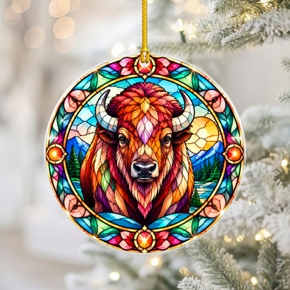 Buffalo Acrylic Ornament Stained Glass Style Christmas Decor