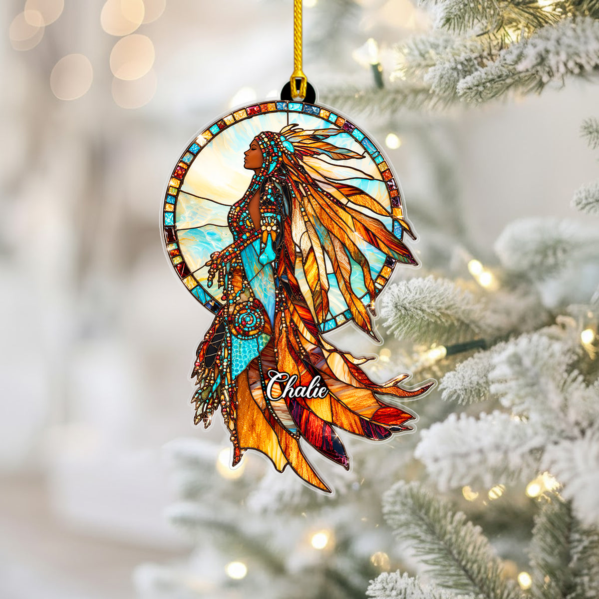 Personalized Native Woman Acrylic Ornament with Custom Name