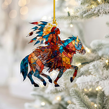 Native American Horse Rider Indigenous Warrior Christmas Tree Decor Flat Acrylic