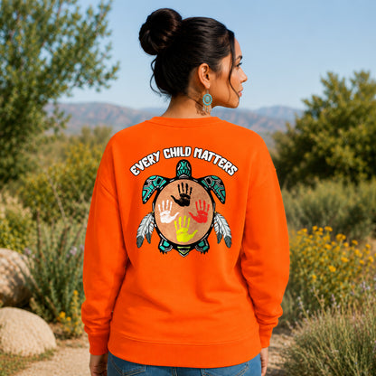 Every Child Matters Feather Hand Color On Turtle - Two sides - Unisex T-shirt/V-neck T-shirt/Hoodie/Sweatshirt