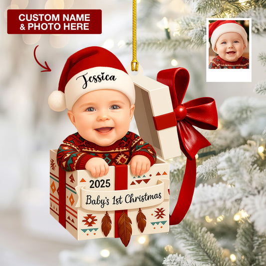 Personalized Baby’s First Christmas Ornament 2025 with Custom Name & Photo