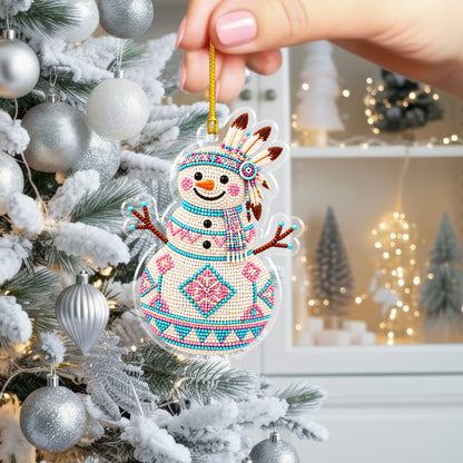 Native Snowman Christmas Acrylic Ornament, Beaded Style Decor