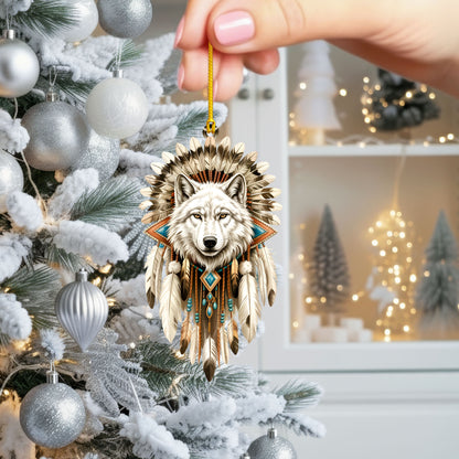 White Wolf Spirit - Native Feather Tribal - Unique Christmas Gift Decor Flat Acrylic