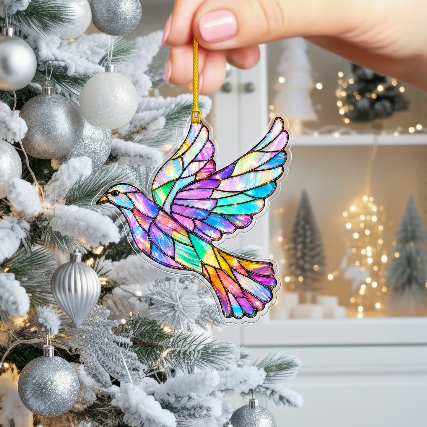 Stained Glass Hummingbird Acrylic Ornament - Colorful Holiday Decor