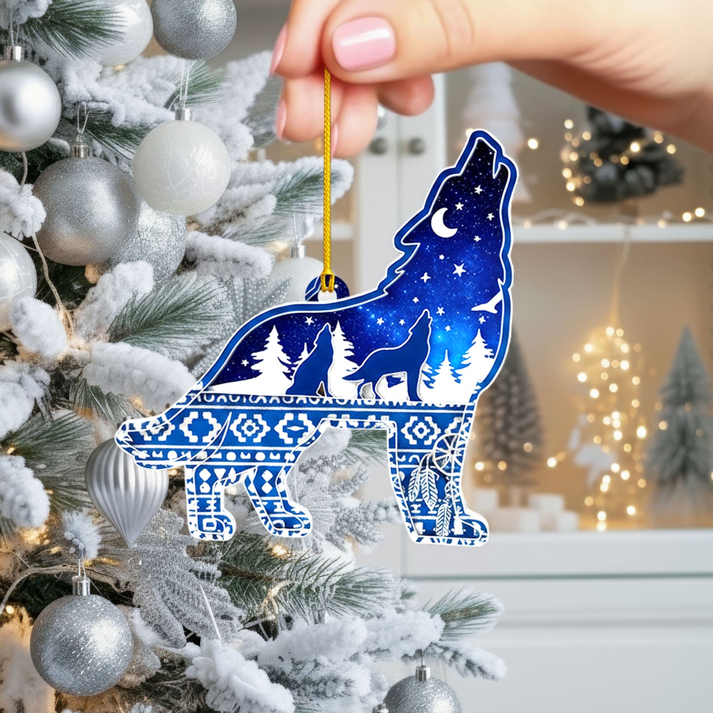 Howling Wolf - Native Night Sky Tribal Christmas Decor Flat Acrylic