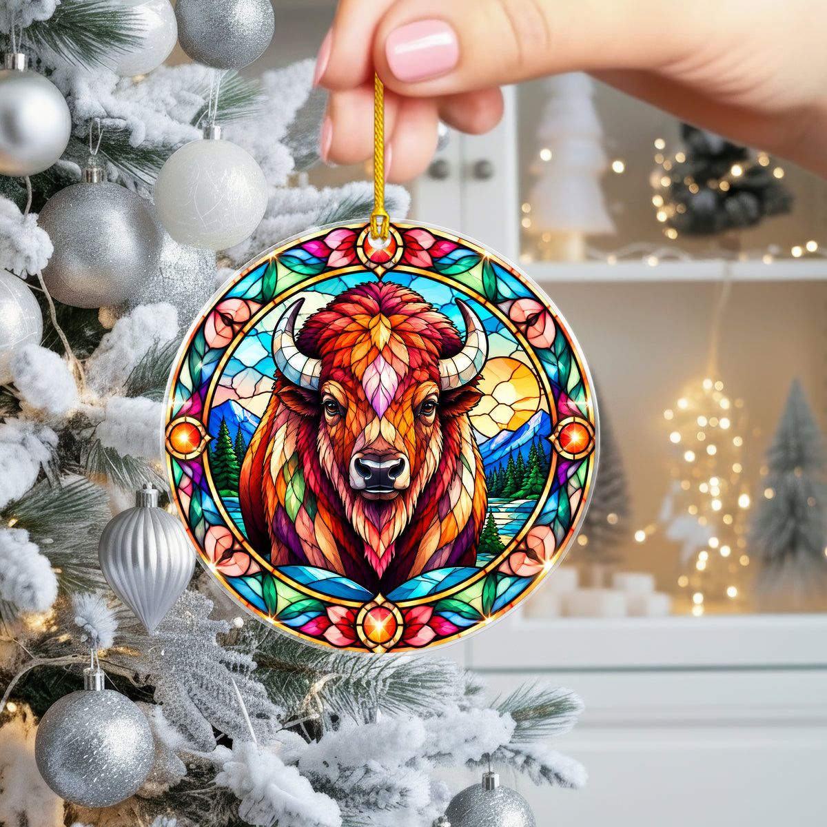 Buffalo Acrylic Ornament Stained Glass Style Christmas Decor
