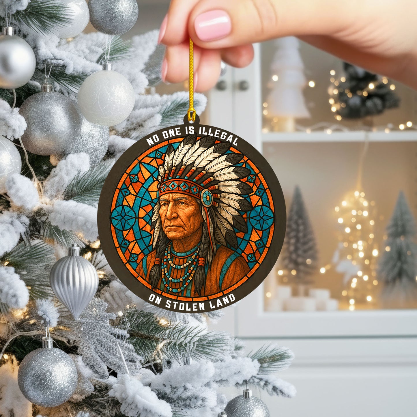 No One Is Illegal on Stolen Land - Native American Chief Christmas Decoration Flat Acrylic